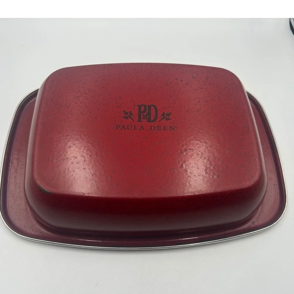 Paula Deen Red Speckled Enamel on Steel Rectangular Baking Pan Casserole 10x14